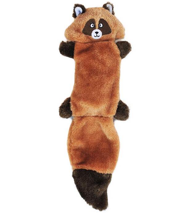 ZippyPaws Zingy 3-Squeaker No Stuffing Plush Dog Toy, Raccoon