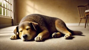 A close-up of a dog appearing lethargic and unwell, indicating signs of pyometra